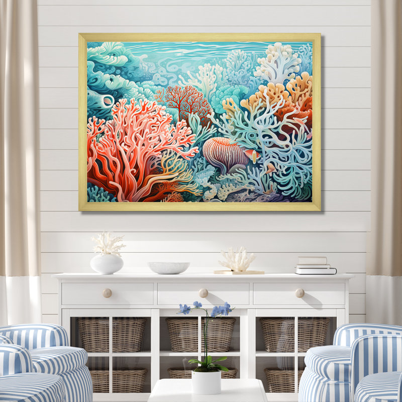 Corail Gorgonacées Sea World I sur impression sur toile, H 34 po x l 44 po x P 1,5 po, Encadrement doré