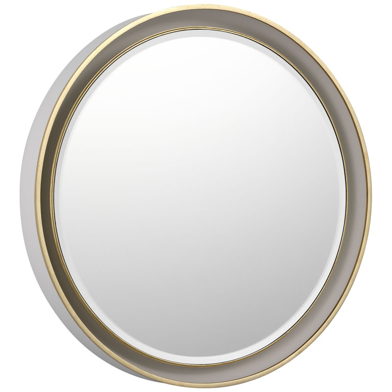 Tricia Illuminated Round Mirror, 24" x 24", Matte White/Gild