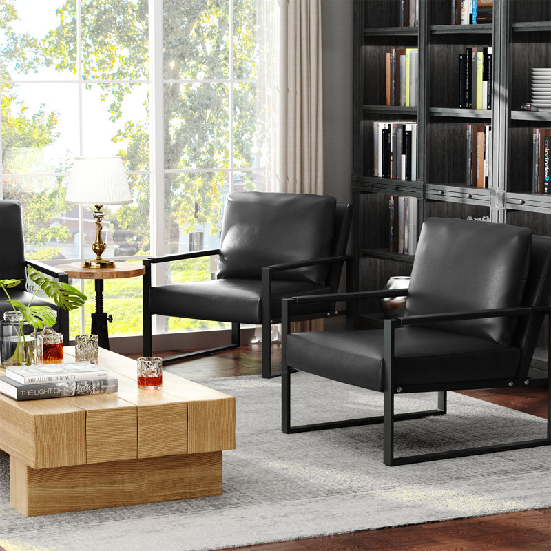 Angellina Faux Leather Armchair, Black Faux Leather