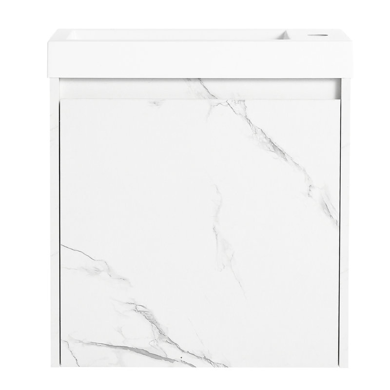 Étagère de salle de bain avec lavabo en résine et porte à fermeture silencieuse - Meuble-lavabo de rangement fonctionnel à fermeture silencieuse