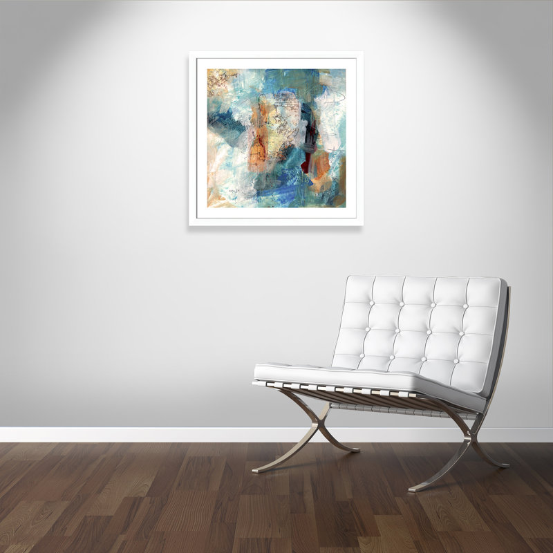 Painterly Elements II - peinture encadrée, Cadre blanc, H 33,5 po x l 33,5 po x P 1,25 po