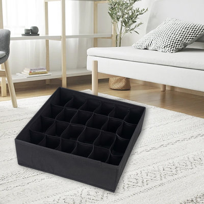 24 Grid Foldable Socks Underwear Storage Box Fabric Black