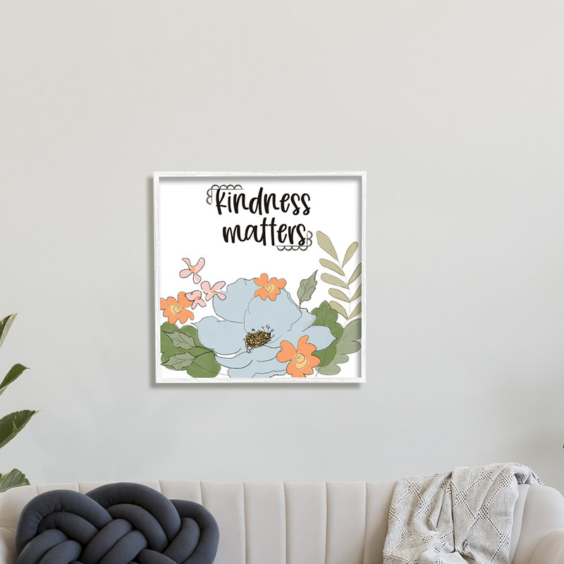 Gentillesse, sentiment, bouquet de fleurs, feuilles vertes, H 17 po x l 17 po, Giclée encadrée blanc bord de mer