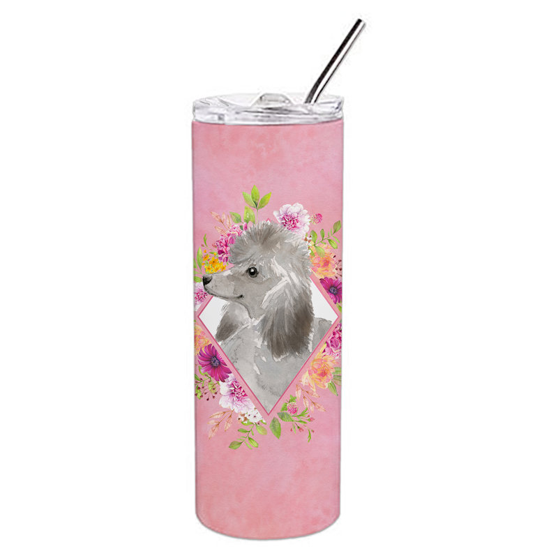 E23BF9F8391D466E9CA4F8DFEBD9A7DB de verre 20 oz à double paroi en acier inoxydable chiot, Gray Standard Poodle, Rose