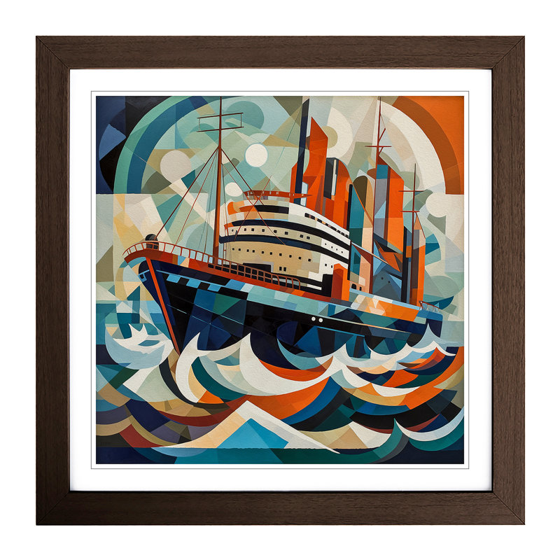 Ship On The Ocean Constructivism - Single Picture Frame Print on Wood, Walnut