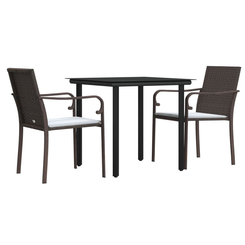 Marreco Patio Dining Set with Square Table, Brown, 2