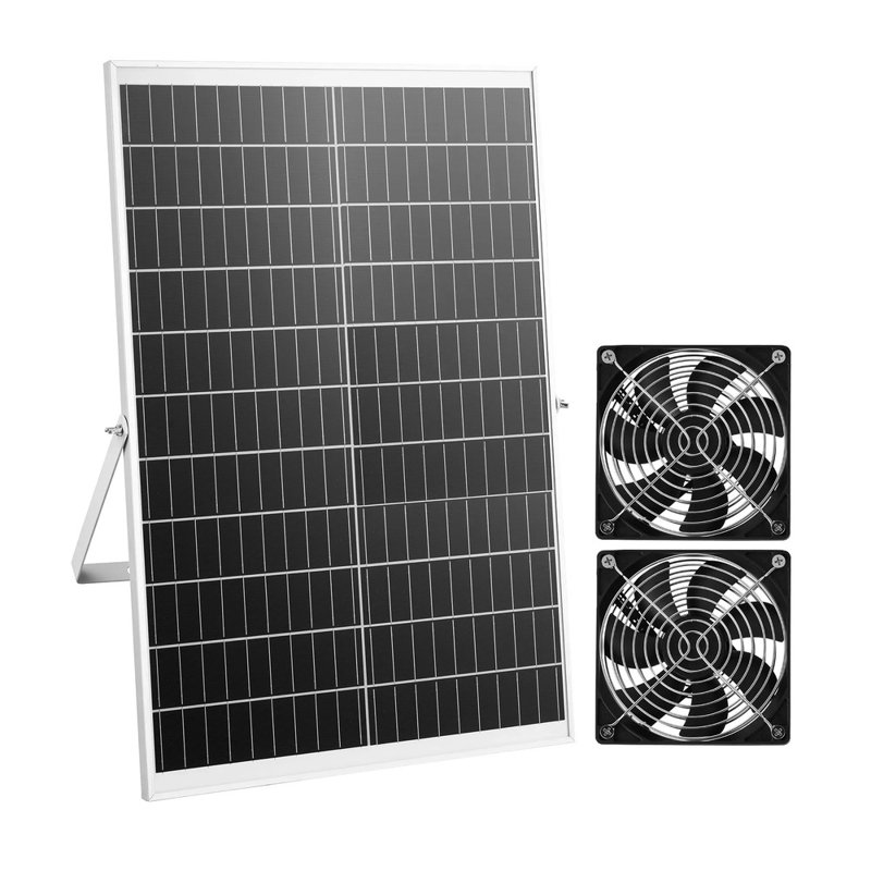 Ventilateur à énergie solaire de 30 W avec 2 ventilateurs, angle de panneau solaire réglable et installation rapide et flexible à 2668 tr / min pour un remplacement rapide de l'air dans les abris de poulailler