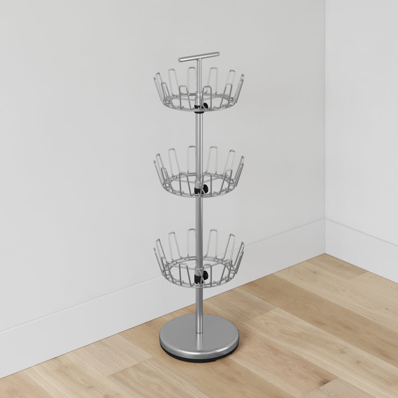 3-Tier Revolving Shoe Tree with Strong Steel Frame Weighted Base for Stability and Holds Up to 18 Pairs, Silver