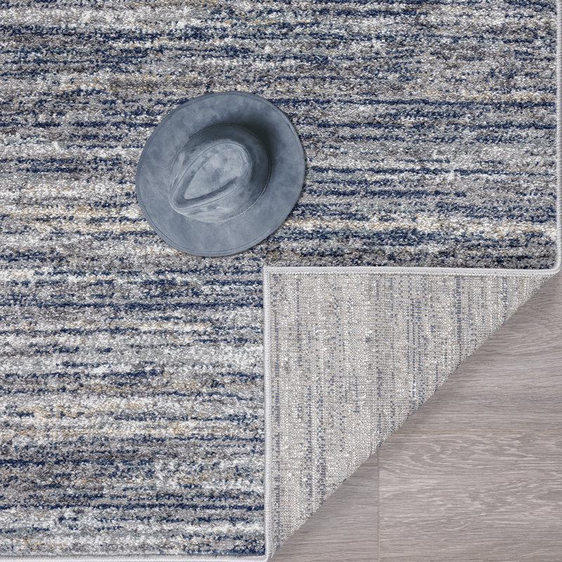 Tapis bleu à motif abstrait Rogersville, Rectangle 8 pi x 10 pi