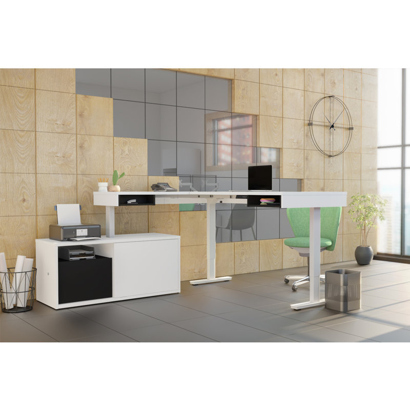 Hansel Adjustable L-Shaped Standing Desk, White/Black