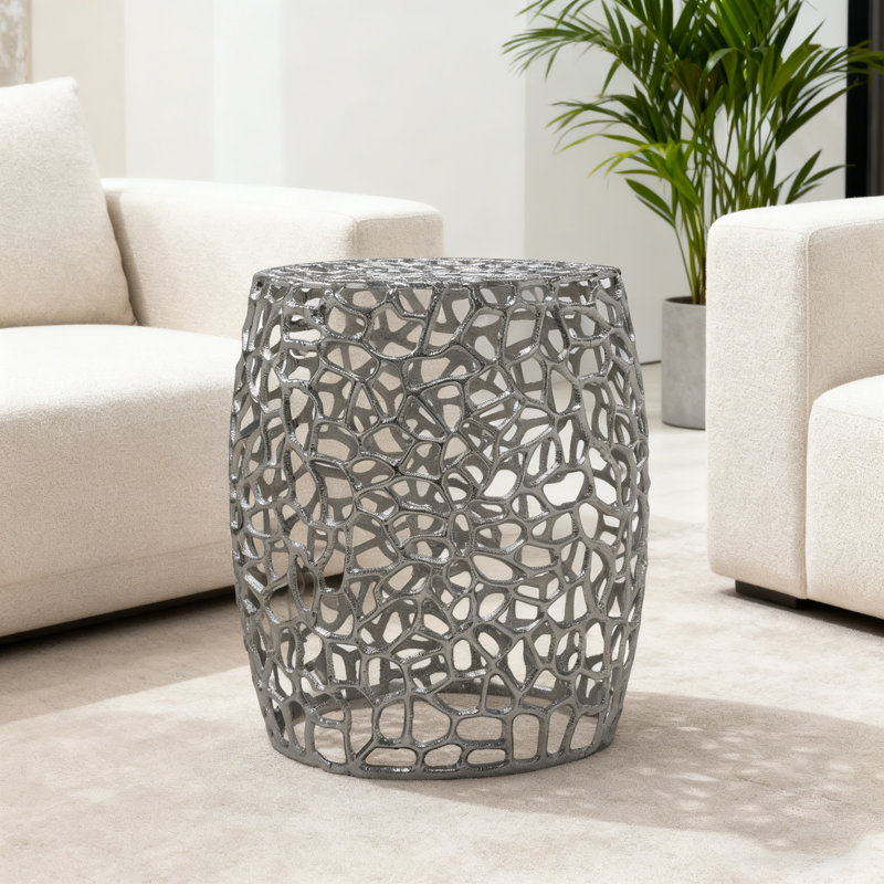 Table de bout cylindrique en aluminium avec motif complexe - Nickel argenté, Nickel