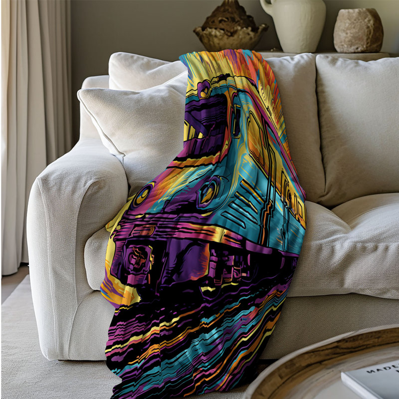 Spectre de voyage sur rail - couverture en sherpa de qualité supérieure 1 pièce - reproduction d'art luxueuse, Lit simple