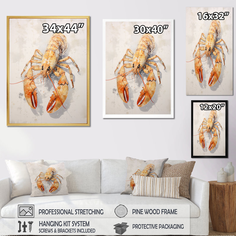 «Homard broutant I» sur toile, Cadre naturel flottant, H 32 po x l 24 po