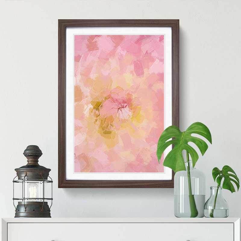 Pink Dahlia Flower Abstract Art - Picture Frame Graphic Art Print, 91cm H x 60cm W x 2cm D, Walnut