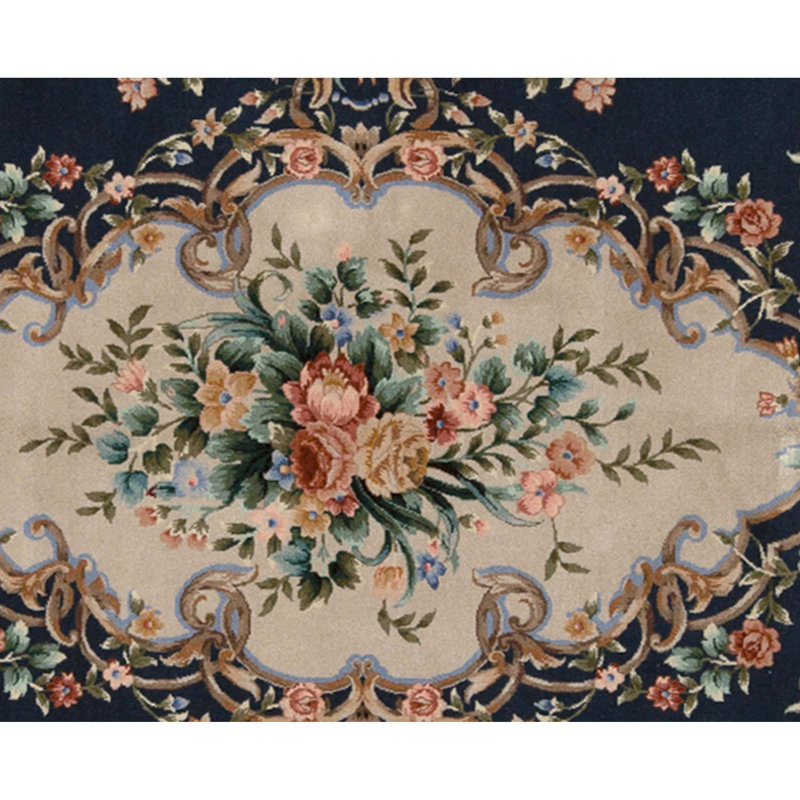 Hand Knotted Wool Area Rug in Navy And Ivory