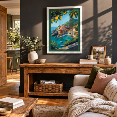 Cliffside Village Charm Retro - Framed Print