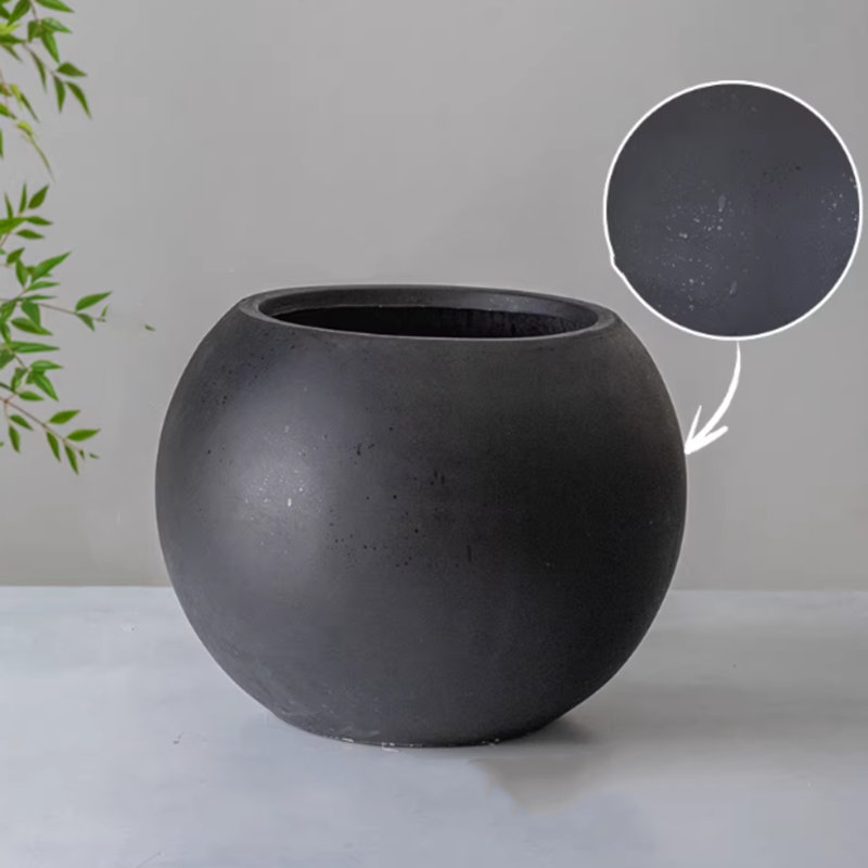 Round Magnesium Clay Planter, 9.4" H x 12.2" W x 12.2" D, Black