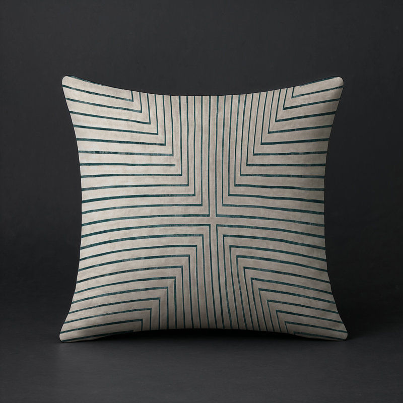 Coussin décoratif intérieur et extérieur Modern, Beige / vert / ivoire géométrique, Carré 16 po