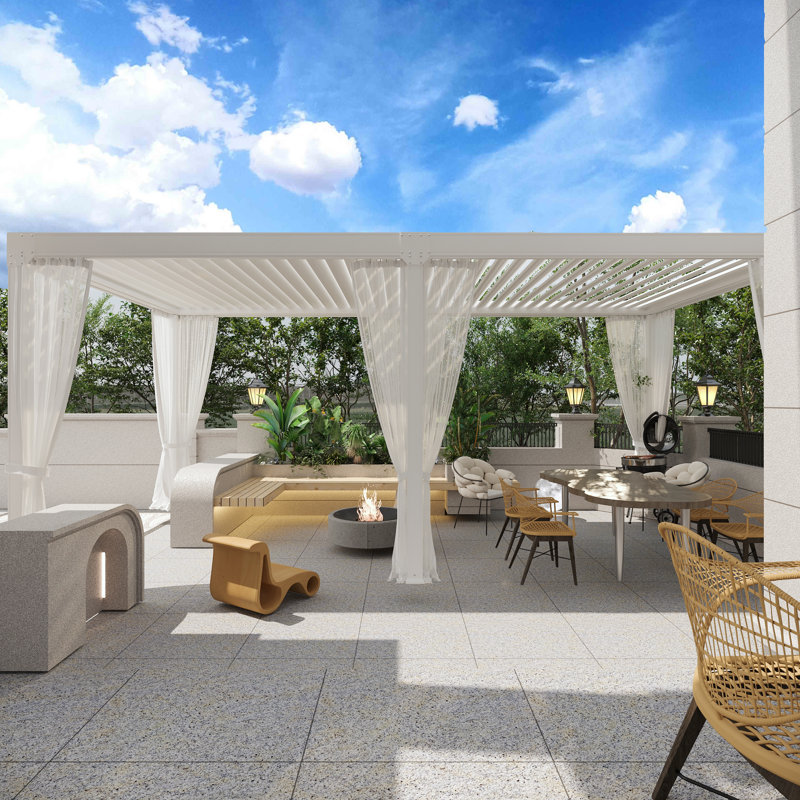 Pergola en aluminium à toit réglable, Beige, Cette toile d'ombrage triangulaire de 12 pi l 8 pi