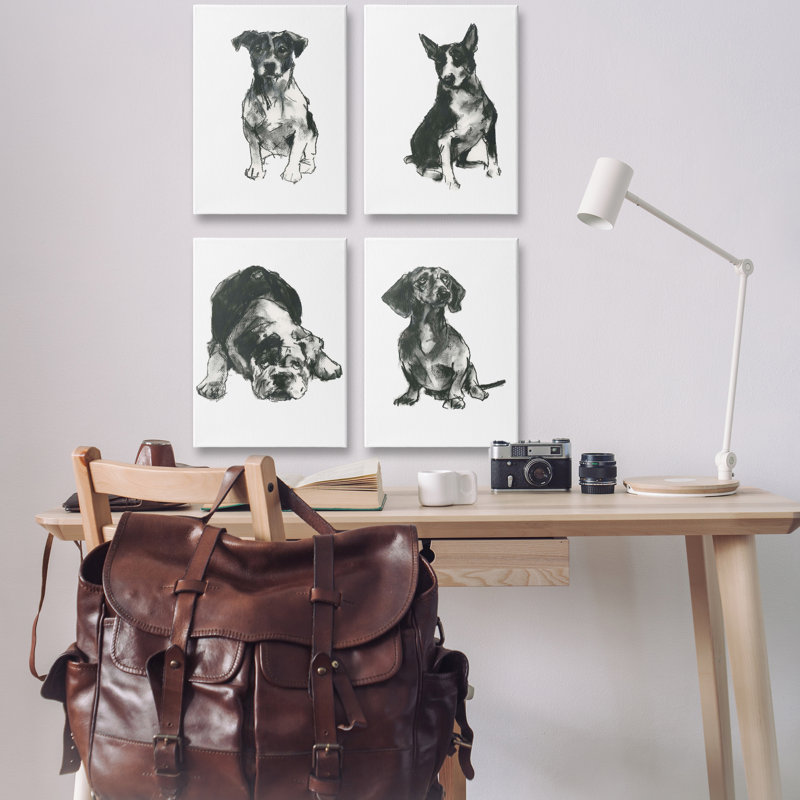  «Traditional Dog Sketches», ensemble de 4 toiles murales par Cartissi, H 24 po x l 16 po