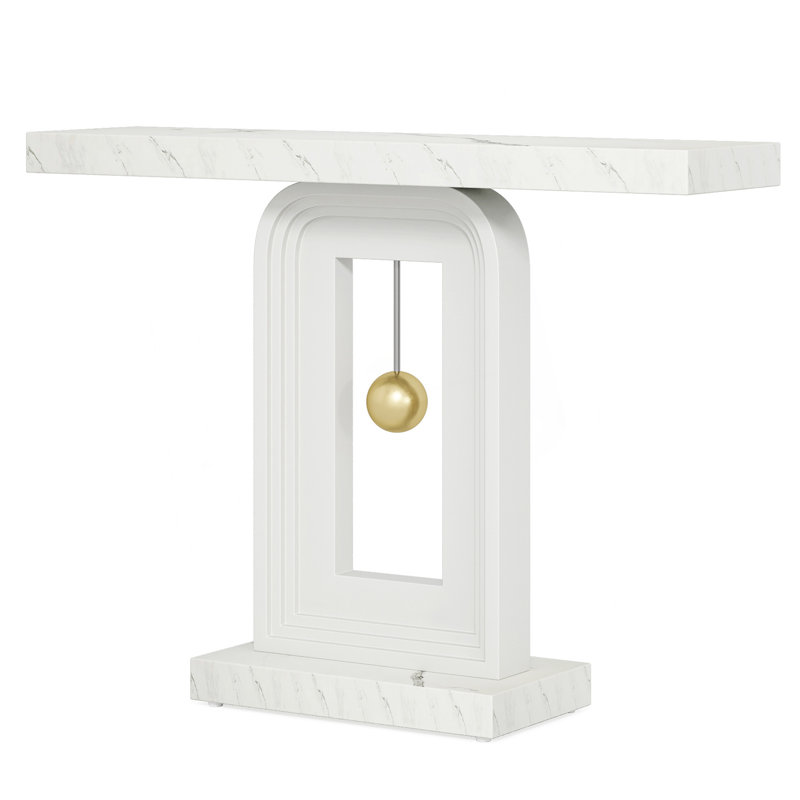 Modern Console Table With Geometric Base, Sofa Entryway Table with Gold Decor