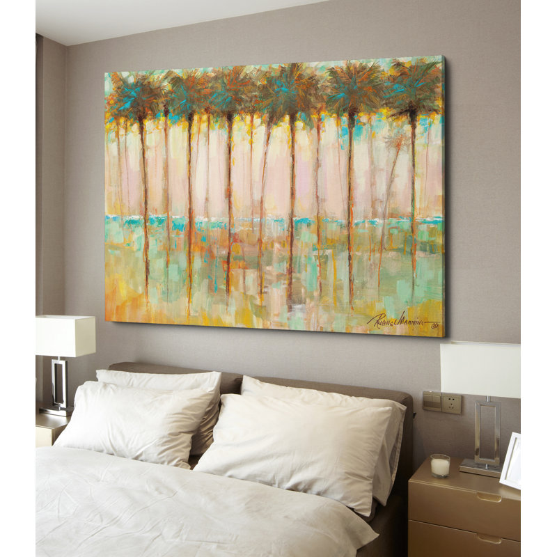 «Palms at Dusk», reproduction de peinture à l'huile sur toile tendue, H 36 po x l 48 po x P 1,5 po