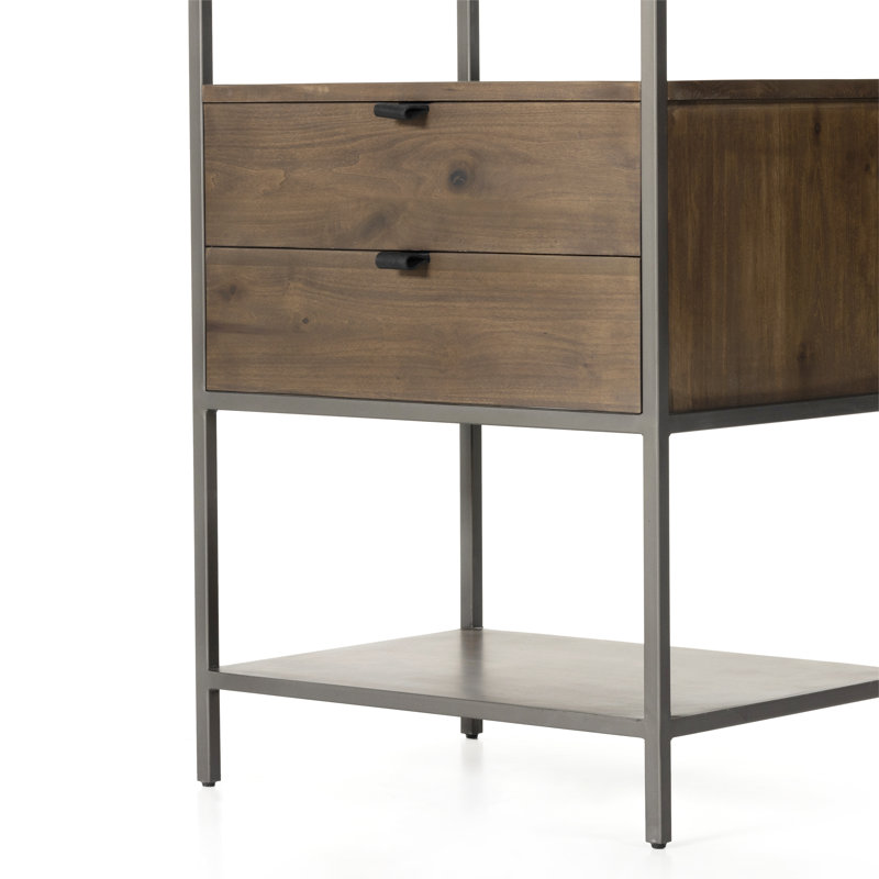 Trey Aasmin Bookshelf - Black Wash Poplar, Natural Iron