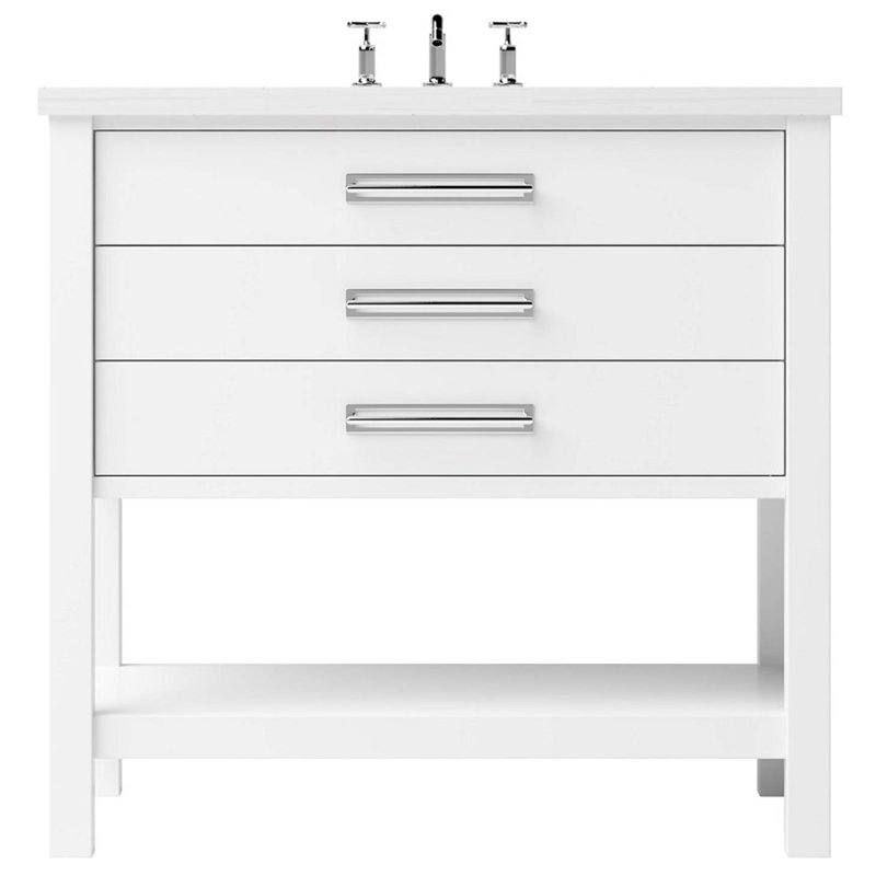 Kiawah Three-Drawer Single Bath Vanity, Pure White, Polished Chrome, 42"