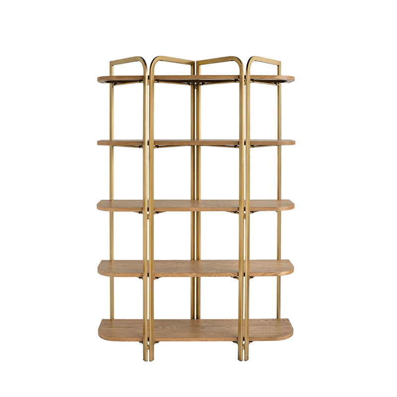 Étagère à 5 étages 48X15.5X70.5 "à 5 niveaux avec finition en placage de frêne et structure en fer festonné