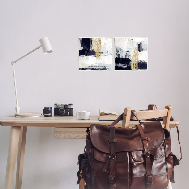 Ensemble de 2 plaques murales en patchy bleu marine abstrait par Susan Jill