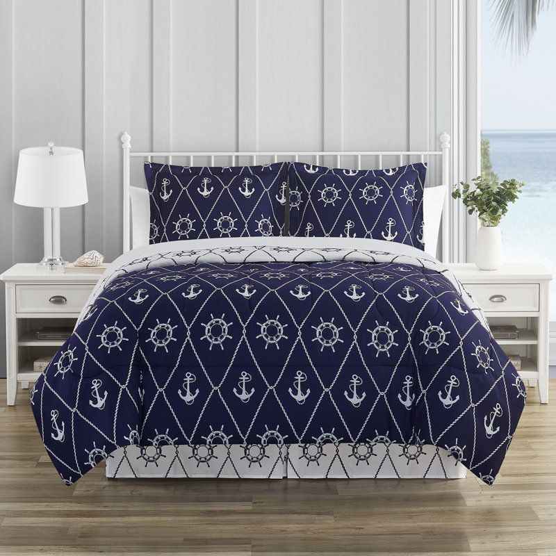 DESIGN STUDIO Anchor Away Navy Ultra Soft Microfiber Reversible Comforter Set