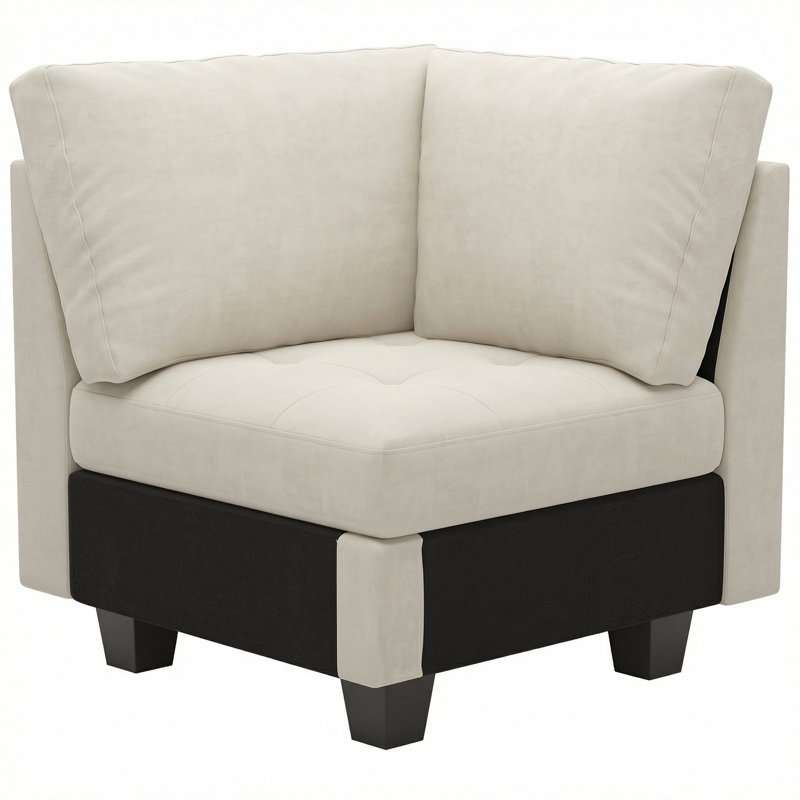 Fauteuil sans accoudoirs en velours Shavera, module d'angle pour canapé modulaire d'angle, Velours beige