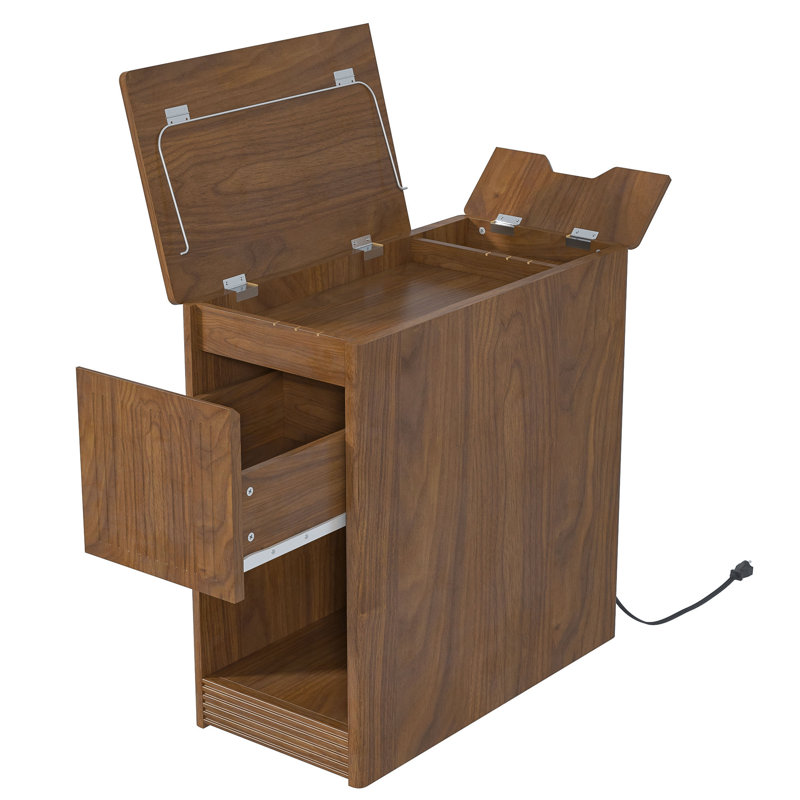 End Table With Flip Top, Side Table With Storage And Charging Station, Narrow Couch Side Table With Drawer And Wheels