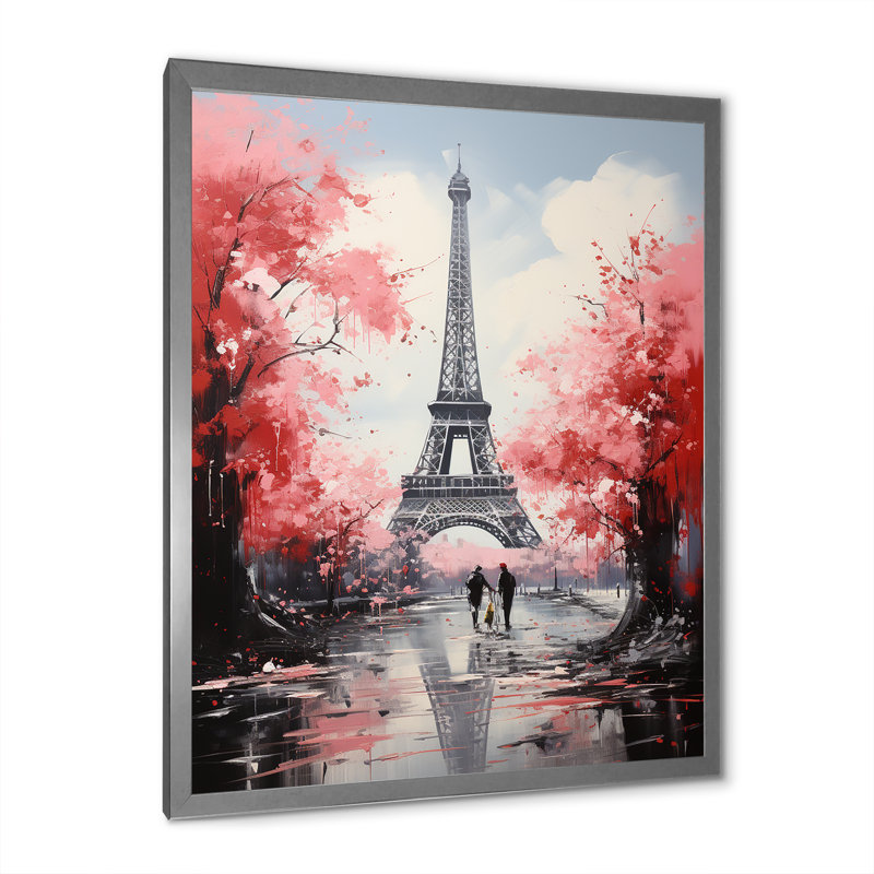 Tour Eiffel rose à Paris, H 20 po x l 12 po x P 1 po, Cadre simple argenté