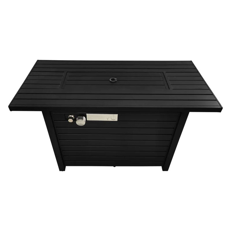 Table de foyer d'extérieur avec couvercle, H 25 po, l 42 po, acier, noir, moderne, flamme réglable, champ détaillé en acier inoxydable
