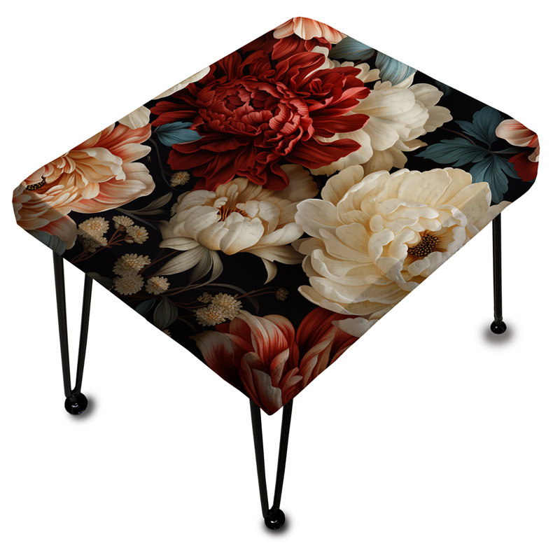 Repose-pieds blanc rectangulaire avec pivoine Elegance Wonderland