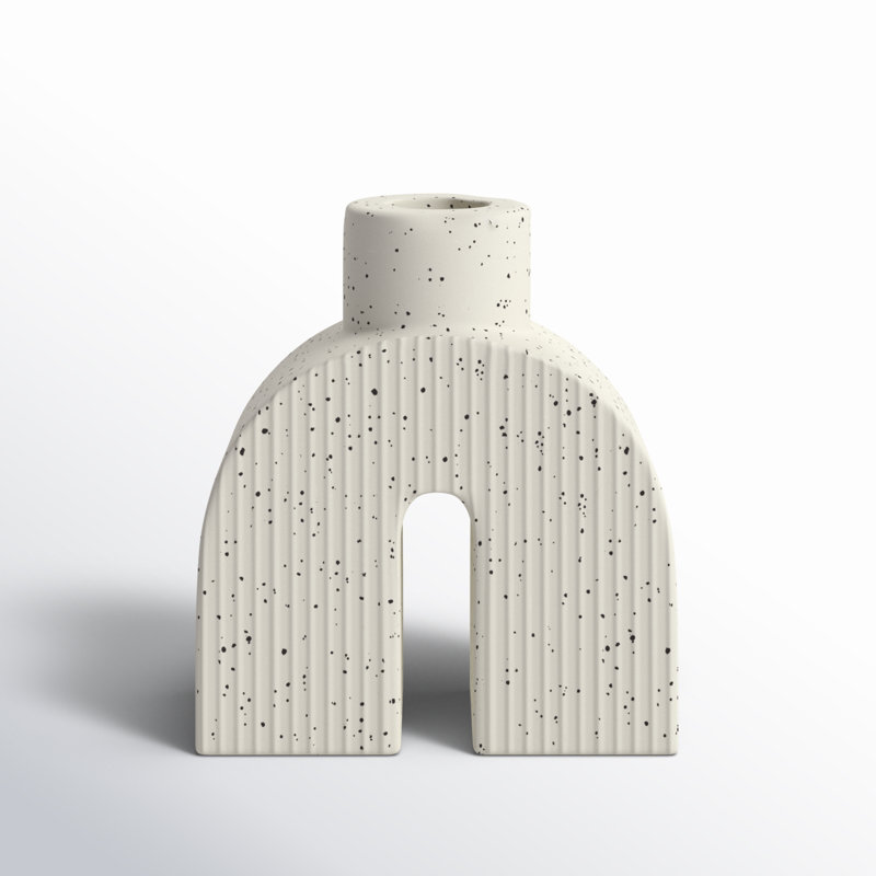 Ceramic Tabletop Candlestick, 5.25" H x 4.5" W x 2" D