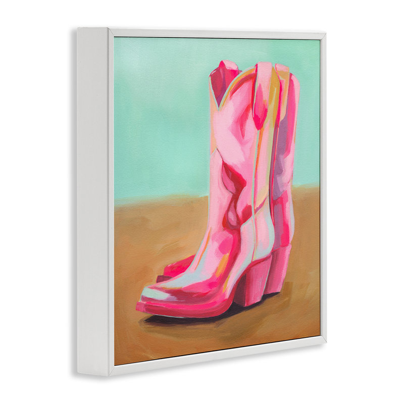 Bottes de cow-boy roses à talons hauts, giclée sur toile par Grace Popp, Giclée encadrée blanc bord de mer, H 12 po x l 12 po