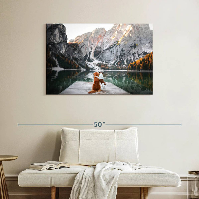 Ravi sur la jetée du lac Braies, H 26 po x l 39 po
