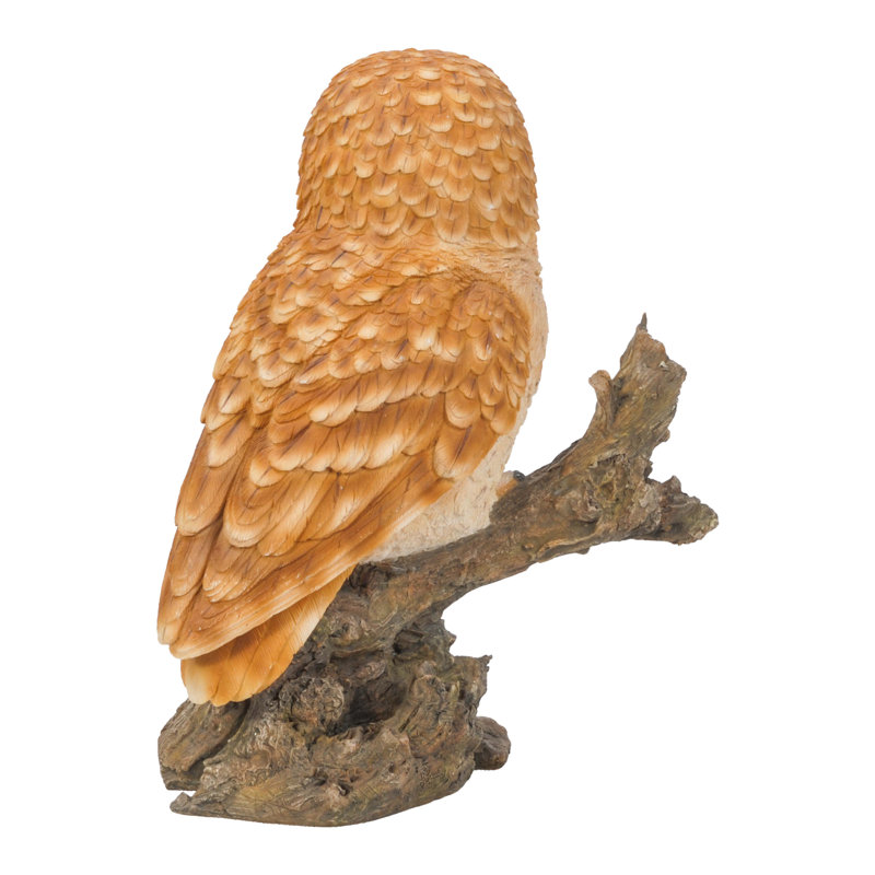 Beige and Brown Polyresin Owl on Stump Statue