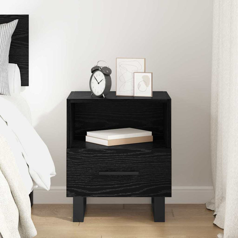 40cm W Manufactured Wood Bedside Table, Black Oak