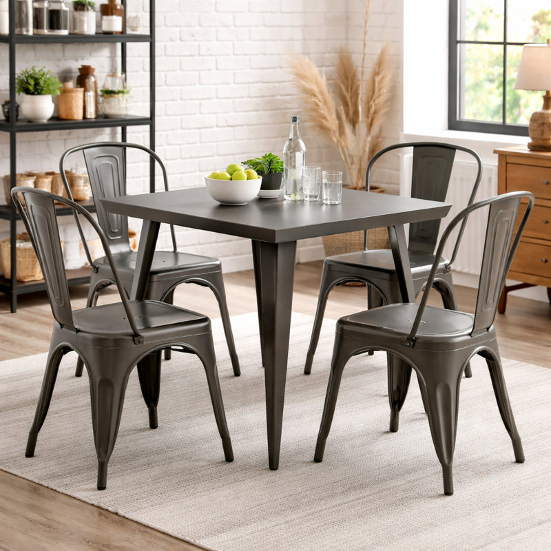 French Tolix-style Stackable Cafe Chair, Gun Metal