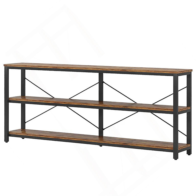 Console Table,3-Tier Hall Storage Shelf,Sofa Table, Black/Rustic Oak