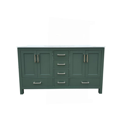 60" Bathroom Vanity With Double Basins Sink & Faucet Hole, Bathroom Storage Vanity Sink Cabinet With 4 Doors ＆ 6 Drawers In Green
