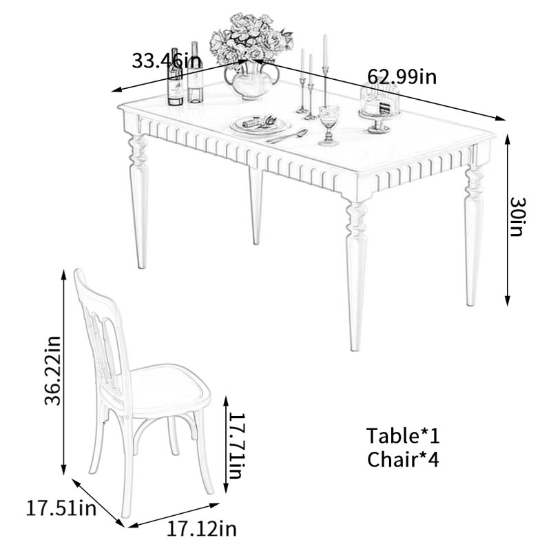 Ensembles de table de salle à manger en bois de cerisier de style français, H 30 po x l 62,99 po x P 33,46 po