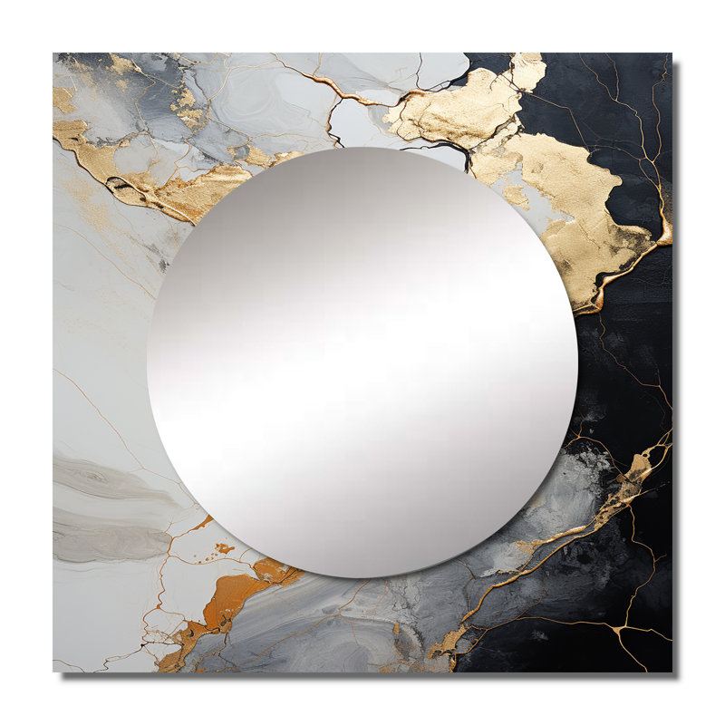Sibylla - Minimalisme chrome blanc et poteries abstraites spirales carrées miroir pour décoration murale, 29 po x 29 po