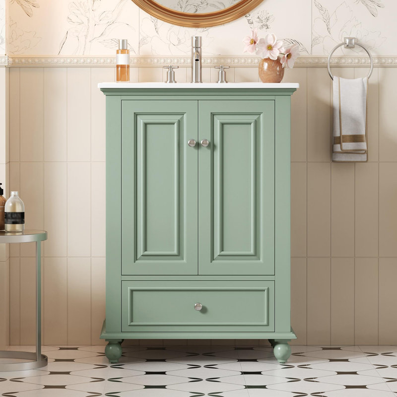 Meuble-lavabo 24 po avec lavabo en céramique, Vert