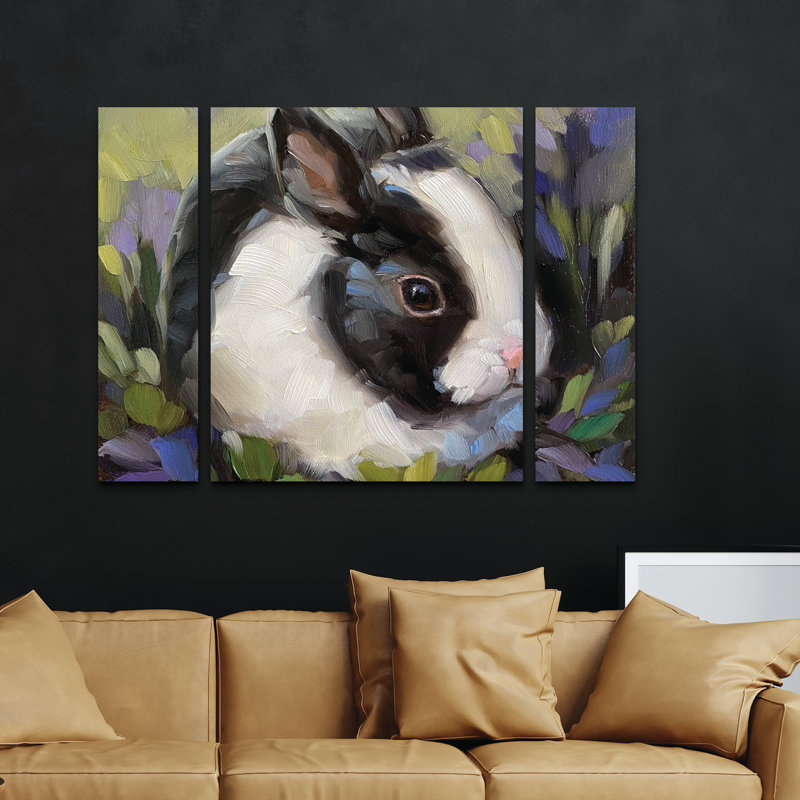 Ensemble de 3 panneaux muraux - "Snuggle Bunny" par Andrea Lavery, décoration murale pour salon, chambre à coucher ou bureau 