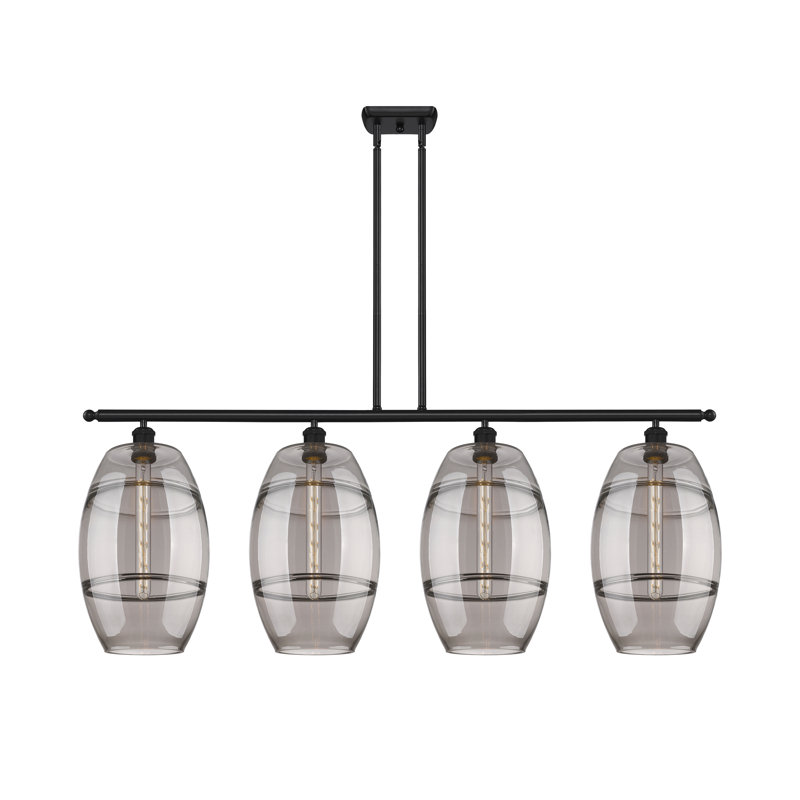 Luminaire suspendu rond / ovale pour îlot de cuisine à 4 lumières Dundrod, Gris fumée clair, Noir mat