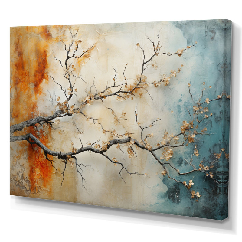 Orange Teal Maple Tree Glowing Agate II - Floral Wall Art Prints, Toile tendue, H 34 po x l 44 po